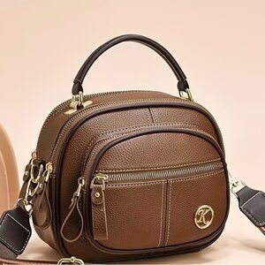 Stylish Brown Crossbody/Hand Bag with Gold Accents